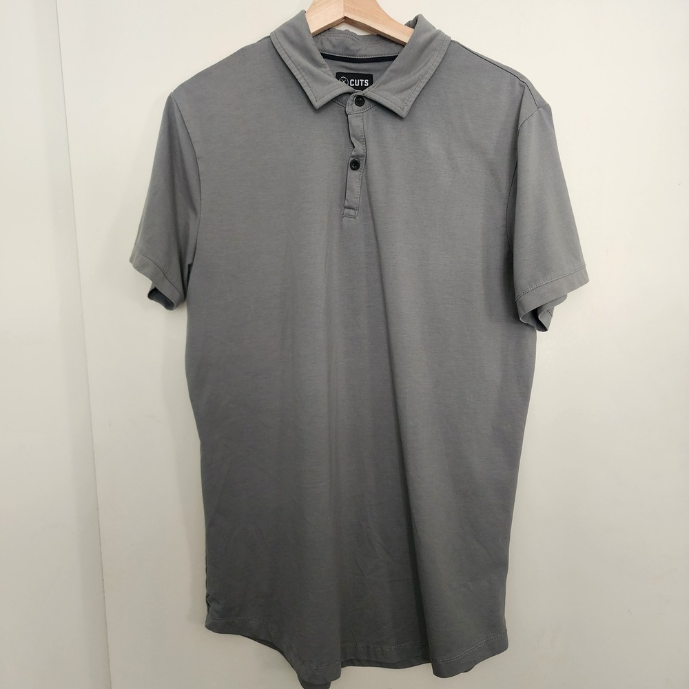 Cuts AO Curve-Hem Polo Mens L Grey Excellent Short Sleeve Performance Shirt Acti